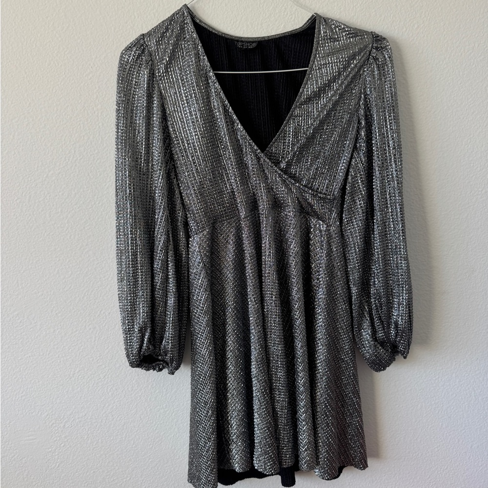 Topshop Shimmering Silver Textured Blouse